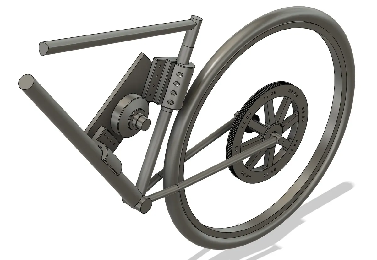 CAD assembly of the bicycle conversion and drive components.