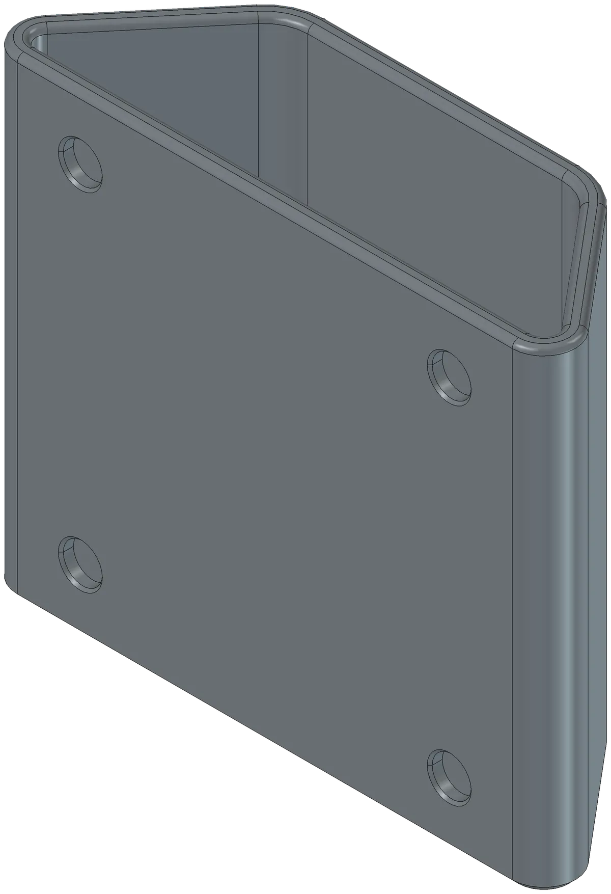 A CAD render of a tall rectangular cup with rounded edges and four magnet pockets on the back.