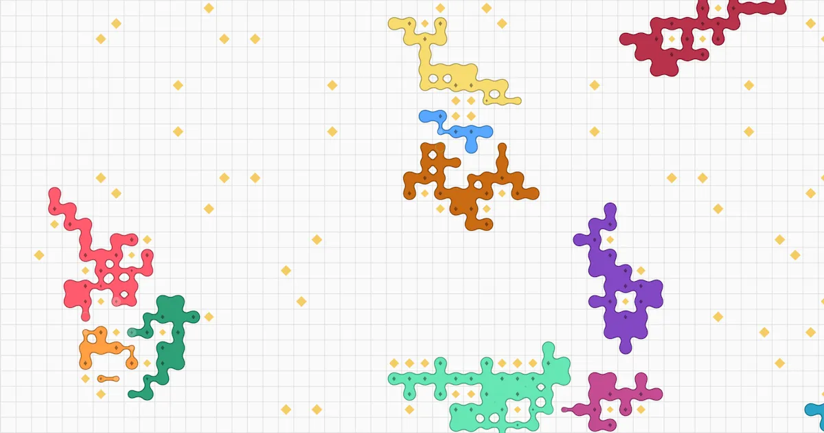 Colorful branching armies competing across the Goop Troops grid.
